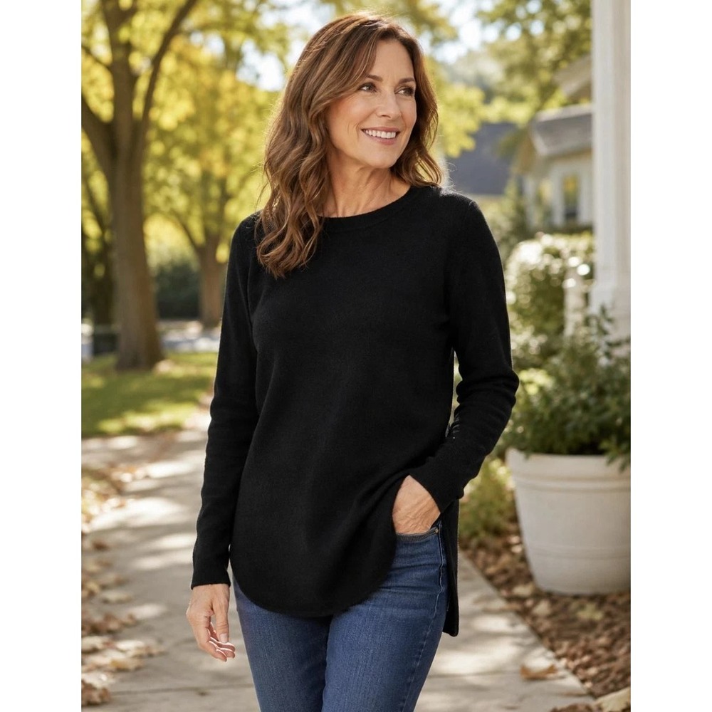 Halogen Womens Black Wool Cashmere Blend Tunic Sweater Crew Neck HA317735MI S